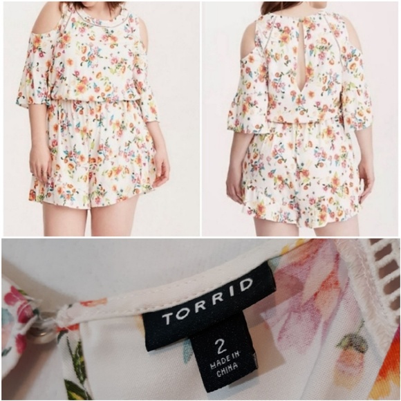 torrid Pants - Torrid Floral Cold Shoulder Shorts Romper